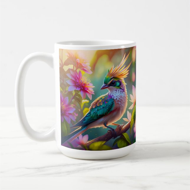Guldkrönt Grönhuvad Fink Fantasifågel Kaffemugg (Vänster)