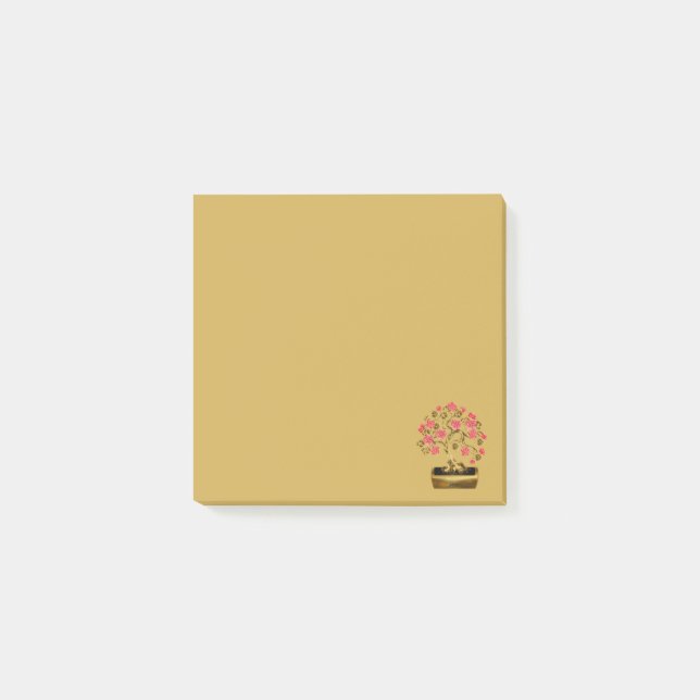 Guldkrukad Rosa Sakura Bonsai Blomma Post-It Notis Block (Framsida)