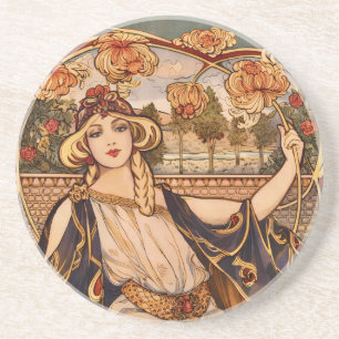 Guldkrysantemum Muse – Art Nouveau Blommig Underlägg