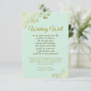 Guldlåsrullar på mintgrön bröllopshjärtansönskebru tilläggskort