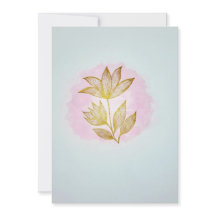 Guldlinje Blommotiv på Rosa Akvarellbakgrund