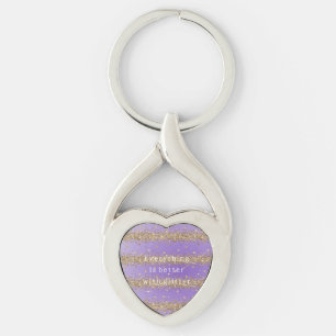 Guldljus Gnistrar Lila Glitter-citat Twisted Heart Silverfärgad Nyckelring