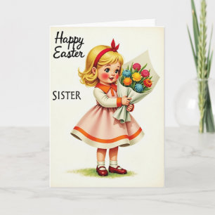 Guldlockig syster påskkort med blommor kort