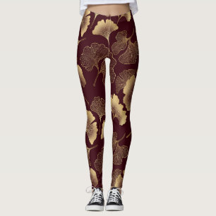 Guldlönnblad på röd elegant botanisk (1) leggings