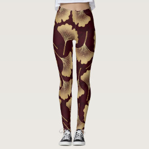 Guldlönnblad på röd elegant botanisk (8) leggings