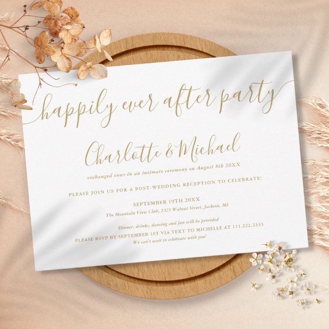 Guldlycklig För Evigt Efter Fest Bröllop Inbjudningar (Gold Happily Ever After Party Wedding Invitation)