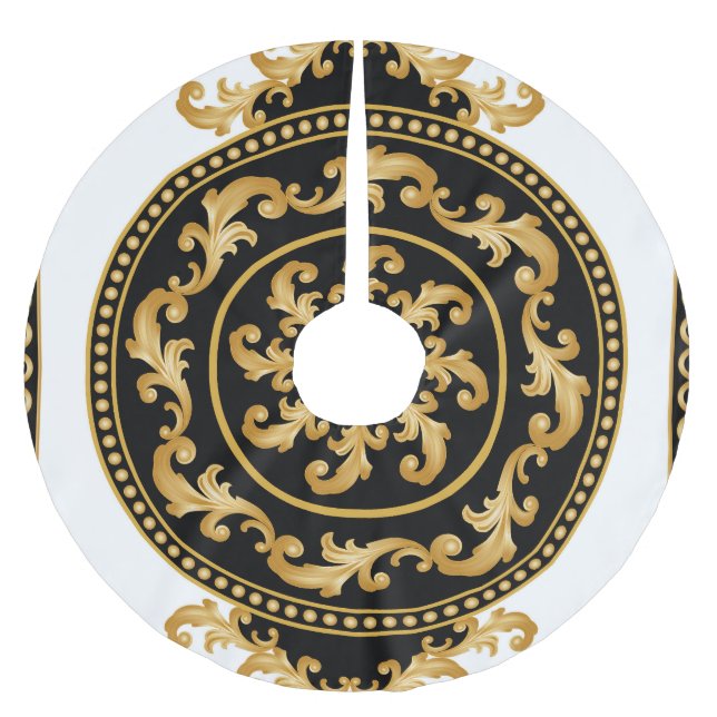 Guldmakrill, kedjor, svart dekor julgransmatta borstad polyester (Framsidan)