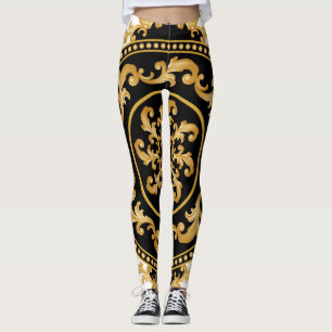 Guldmakrill, kedjor, svart dekor leggings