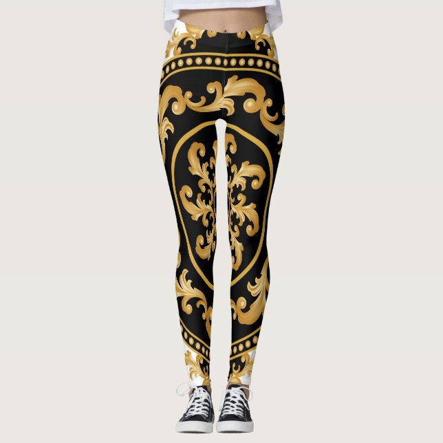 Guldmakrill, kedjor, svart dekor leggings (Framsida)