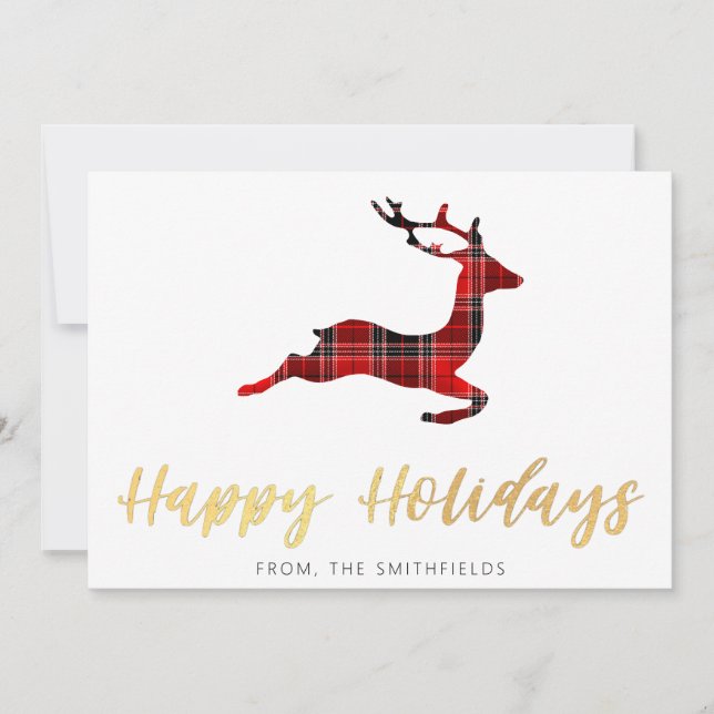 Guldmålad Buffel Plaid Hjort Jul Julkort (Framsida)