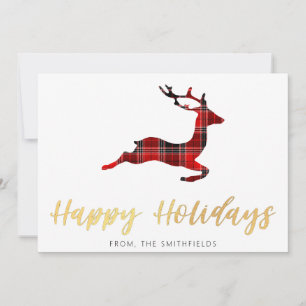 Guldmålad Buffel Plaid Hjort Jul Julkort