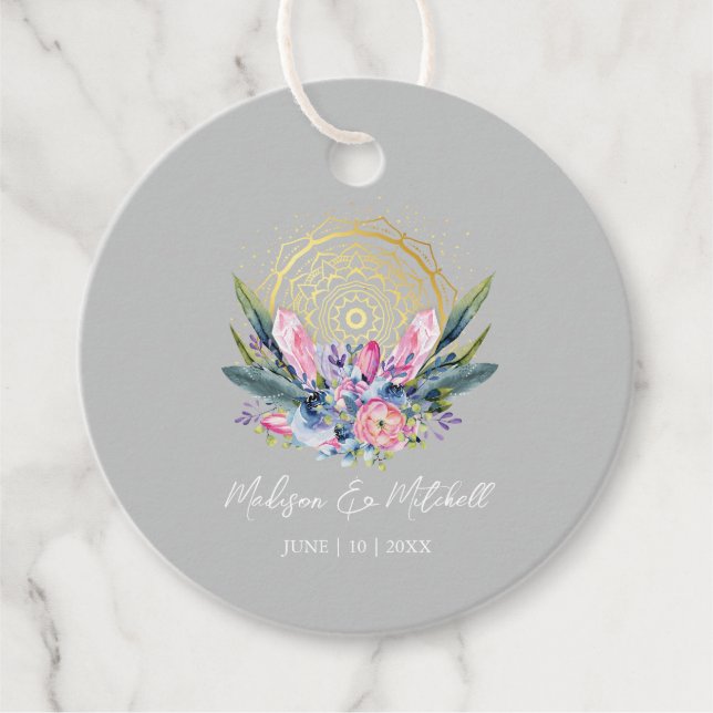 Guldmandala Rosa Kristall Boho Handfasting Bröllop Gåvor Etiketter (Framsida)