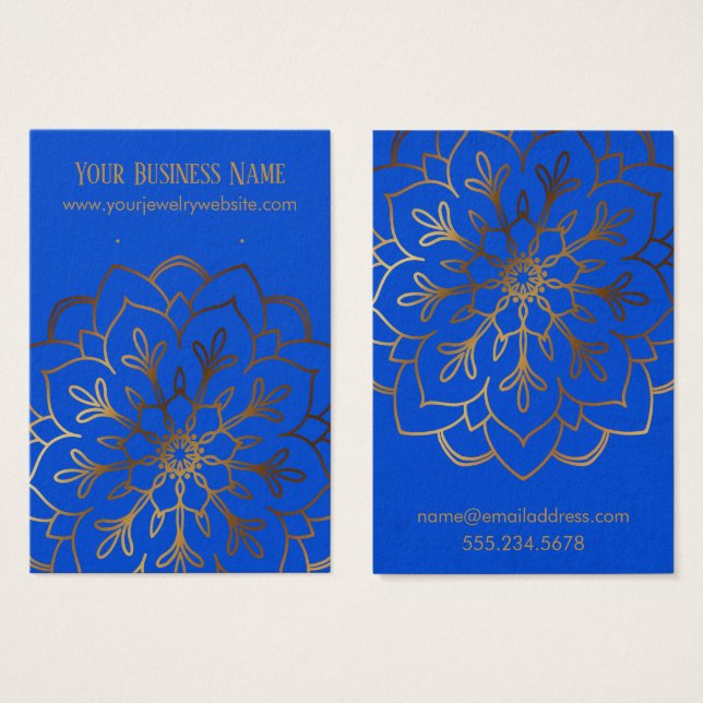 Guldmandala & Royal Blue örhänge hållare display Visitkort (Framsida & baksida)