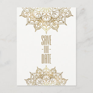 Guldmandala & Vit Elegant Chic Rädda Datum Meddelande Vykort