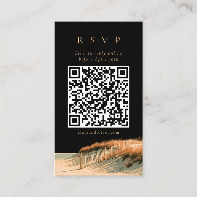 Guldmanuskript Cape Cod Bröllop QR-kod RSVP-kort Tilläggskort (Framsida)
