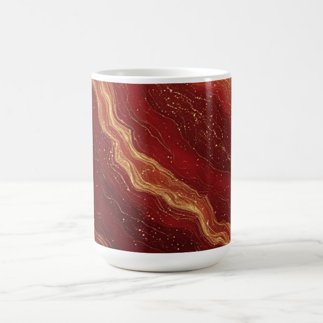 Guldmarmor abstrakt bakgrund med röda virvlar kaffemugg (Center)