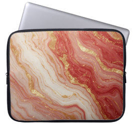 Guldmarmor abstrakt bakgrund med röda virvlar laptop fodral