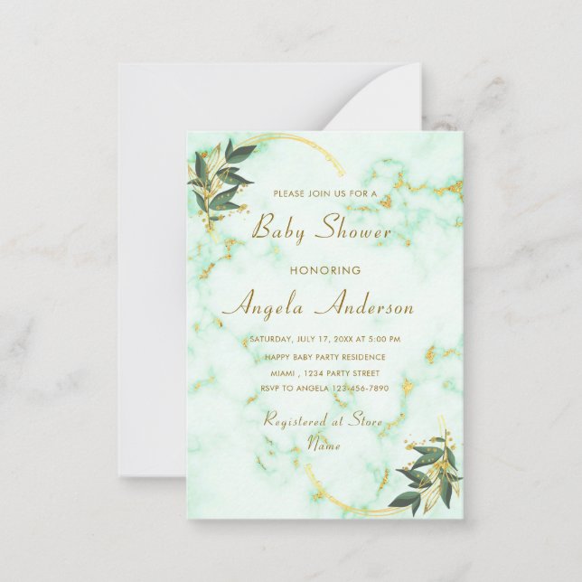 Guldmarmor Babyshower Inbjudan Exempel (Framsida)