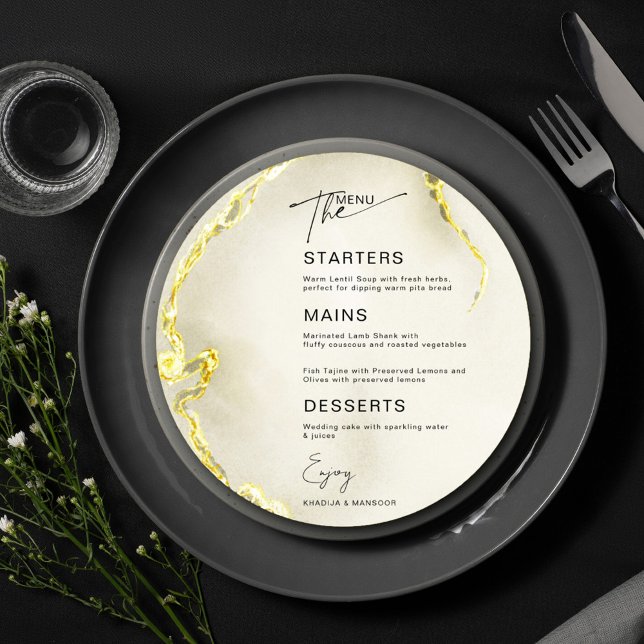 Guldmarmor islamiskt bröllopscirkel menykort inbjudningar (Skapare uppladdad)