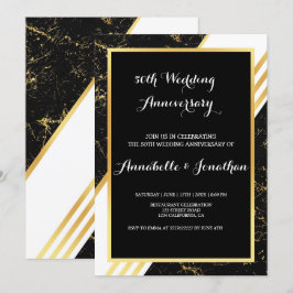 Guldmarmorerade ränder typografi Bröllopsjubileum Inbjudningar