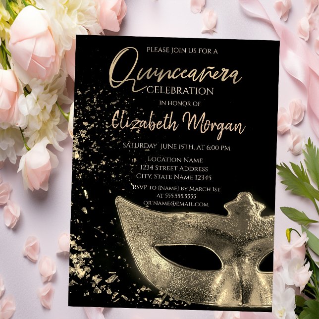 Guldmaskerad, Konfetti Quinceañera  Inbjudningar (Skapare uppladdad)