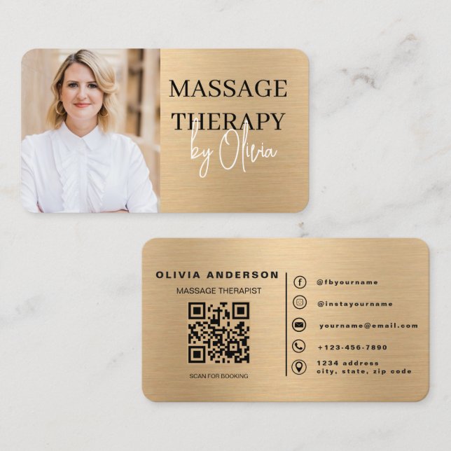 Guldmassageterapeut QR-kod Wellness Spa  Visitkort (Fram/baksida)