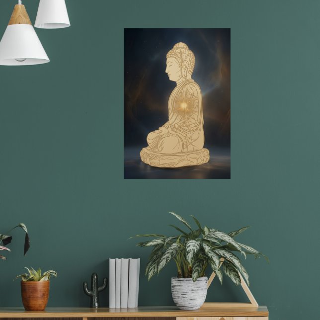 Guldmediterande Buddha konsttryck | Andlig Glo Poster (Vardagsrum 1)