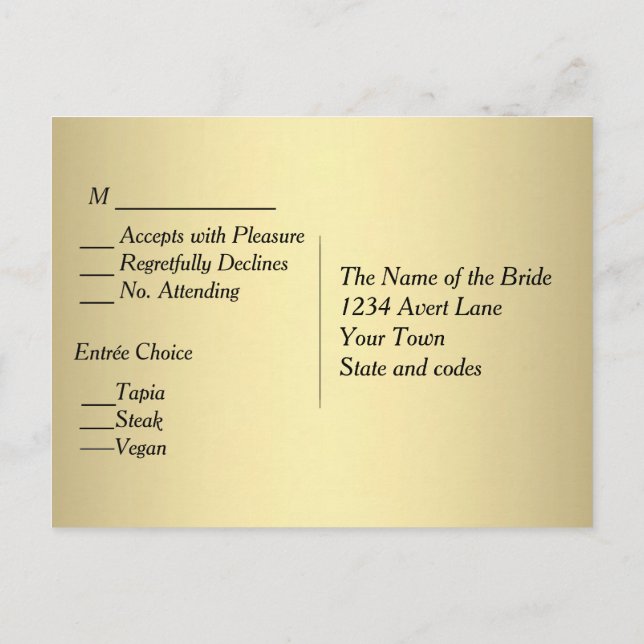 Guldmeny RSVP  Inbjudan Vykort (Baksida)