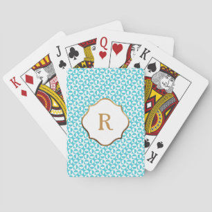 Guldmonogram Aqua & Vit Diagonalt Retro-mönster Casinokort