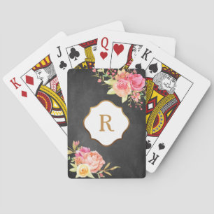 Guldmonogram & blommor på strukturerad kritskriftt casinokort