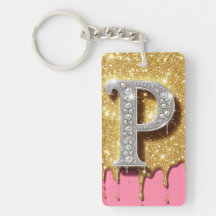 Guldmonogram Bokstav P Rosa Diamant Initial gåva