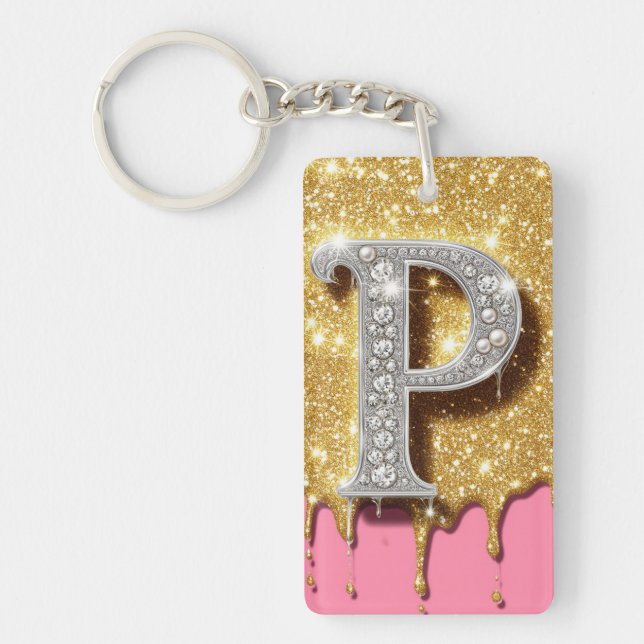 Guldmonogram Bokstav P Rosa Diamant Initial gåva (Framsidan)