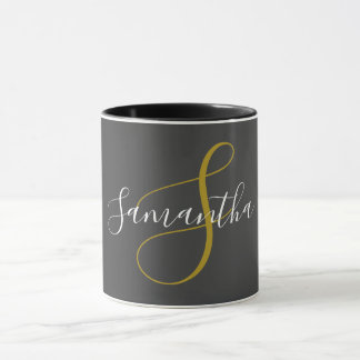 Guldmonogram Bokstav & Vit Namn Mugg