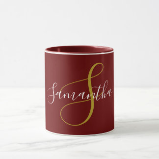 Guldmonogram Bokstav & Vit Namn Mugg