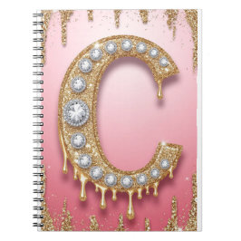 Guldmonogram C Diamantbokstav Rosa Present Till Ma Anteckningsbok