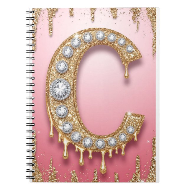 Guldmonogram C Diamantbokstav Rosa Present Till Ma Anteckningsbok (Framsidan)