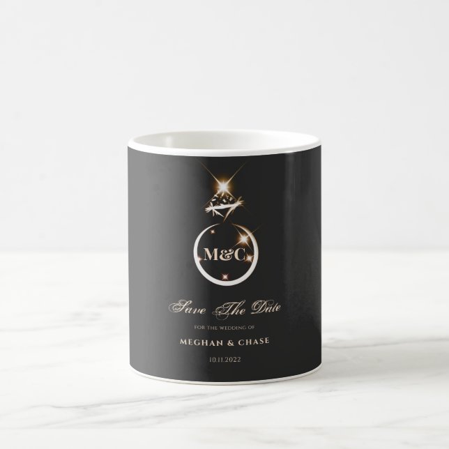 Guldmonogram Diamantbröllop Spara Datum Kaffemugg (Center)