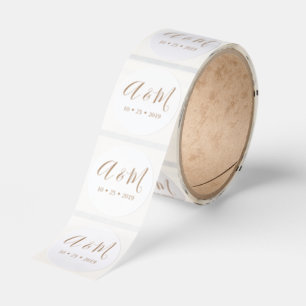 Guldmonogram Elegant Bröllop Runt Klistermärke