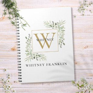 Guldmonogram Elegant Eukalyptusgrönska Anteckningsbok