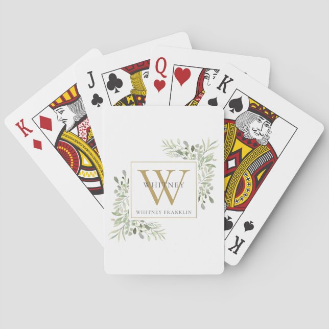 Guldmonogram Elegant Grönska Modern Casinokort (Baksidan)