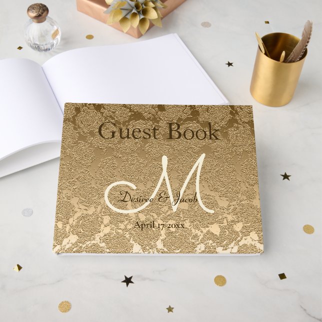 Guldmonogram Elegant Modern Bröllop Gästböcker (Framsida Öppen)