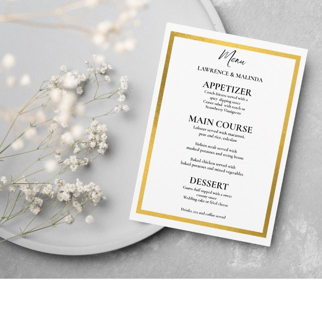 Guldmonogram Enkel Elegant Bröllop  Meny (Skapare uppladdad)