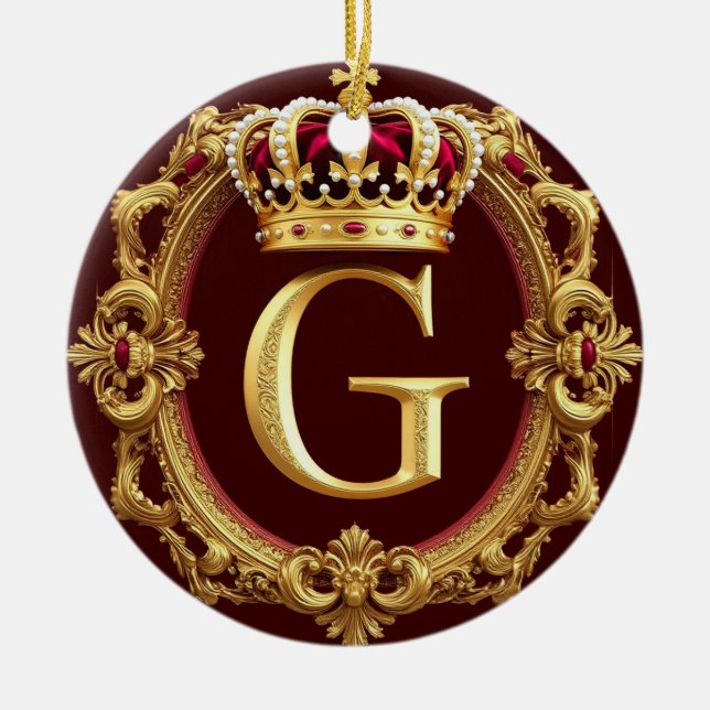 🌸 Guldmonogram G Royal Klassisk Hemdekor Julgransprydnad Keramik (Framsidan)