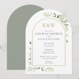 Guldmonogram Grönska Bröllopsduschbåge för Par Inbjudningar