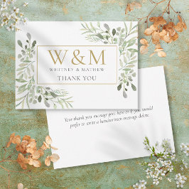 Guldmonogram Grönska Elegant Tack Kort