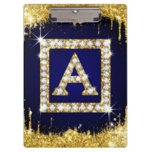 Guldmonogram Initial A Med Blått Glitter