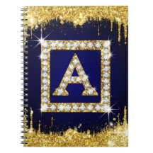 Guldmonogram Initial A Med Blått Glitter