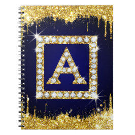 Guldmonogram Initial A Med Blått Glitter Anteckningsbok
