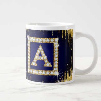 Guldmonogram Initial A Med Blått Glitter Jumbo Mugg