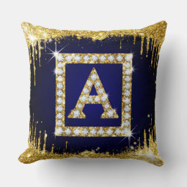 Guldmonogram Initial A Med Blått Glitter Kudde